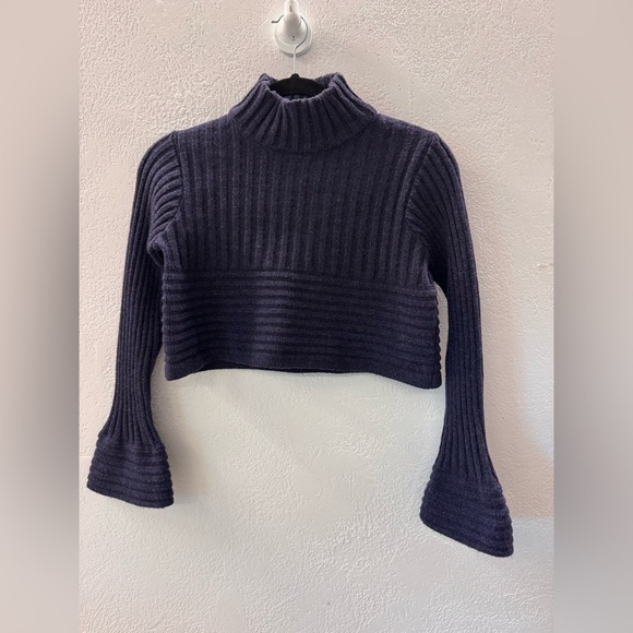 Sarah Pacini Ribbed Indigo Cropped Knit Sweater OS - Picture 2 of 11